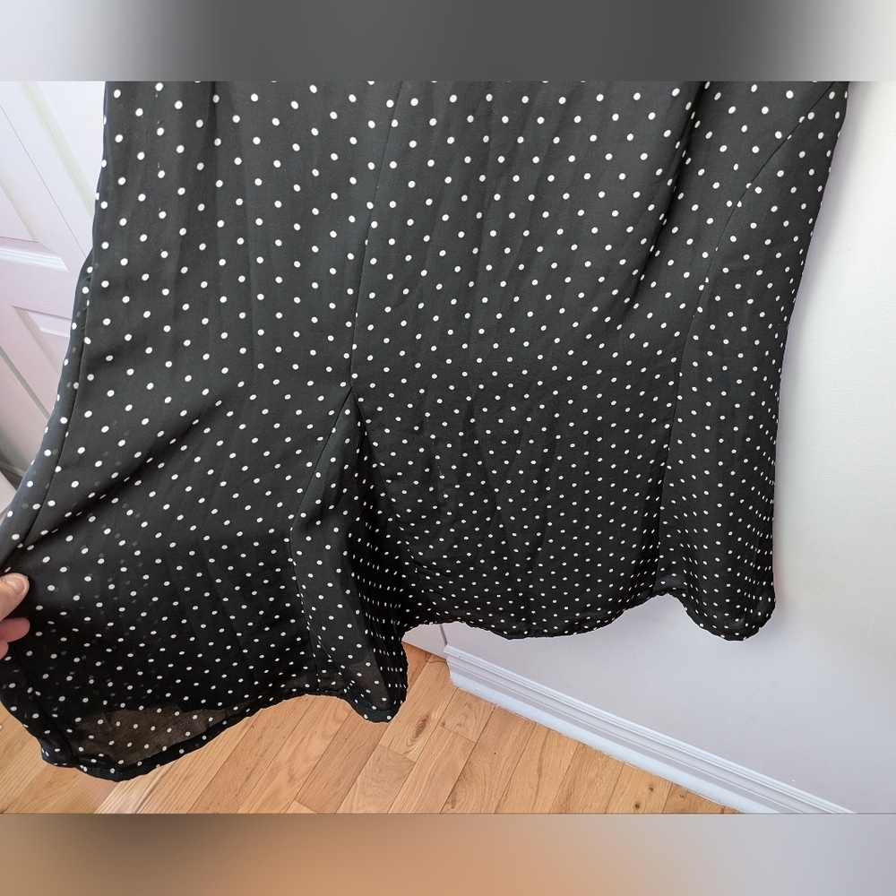 ANN TAYLOR Polka Dot Dress Women Size 14P Black White Back Zipper Sleeveless - Picture 3 of 10